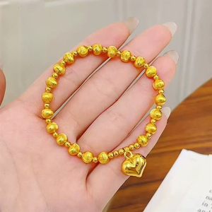 <span class=keywords><strong>Bracelet</strong></span> en or, perle porte-bonheur émail couleur sable style ancien, deux vies <span class=keywords><strong>de</strong></span> joie, tresse tendance plaquée cuivre - Product Image 1