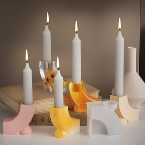 DIY crystal drop glue <b>resin</b> geometric minimalist L-shaped candle holder cement gypsum silicone mold - Product Image 3