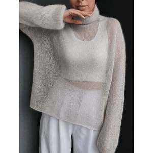 เสื้อสเวตเตอร์คอสูงแขนยาวสีขาว เสื้อถักสำหรับผู้หญิง - Product Image 2