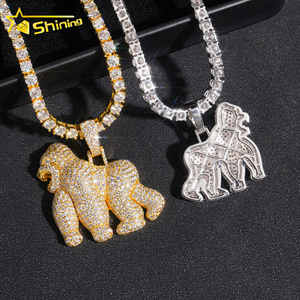 Iced Out Little Chimp Colgante 925 Plata Vvs Moissanite Gorilla Colgantes Hip Hop Moda King Kong 18K Chapado en oro 925 Plata - Product Image 4
