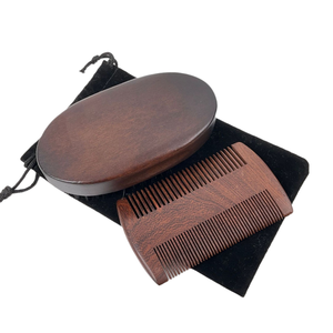 Vendita calda eco-friendly all'ingrosso manico in legno naturale setole di cinghiale spazzola per barba Set pettine per barba toelettatura Kit per gli uomini - Product Image 3