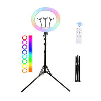 Anneau lumineux LED RGB 21'' avec 3 supports de téléphone, trépied pliable inversé, adaptateur secteur, plateau flexible pour éclairage de selfie, vidéo et photographie