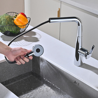 Robinet de cuisine monocommande avec douchette extractible, mitigeur eau chaude et froide, en laiton, avec cartouche céramique, à poser sur plan, finition brossée, garantie 5 ans