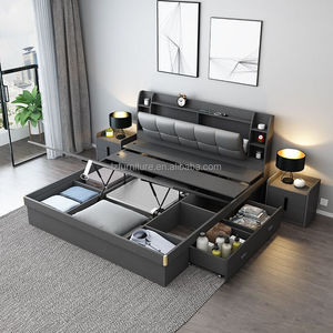 Commercial Furniture 3 Star Hotel <b>Bed</b> <b>Low</b> Cost Modern Solid Wood Storage <b>Bed</b> <b>Frame</b> with Bookshelf Headboard & Side Organizer - Product Image 6