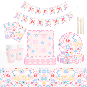 DAMAI New Customized <b>Easter</b> Theme Disposable Paper Plate Napkin Paper Tablecloth with Bunny Tableware Set Festival Decoration - Product Image 1
