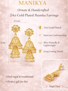 Achetez des accessoires de mode floraux plaqués or pour un ensemble de collier avec boucles d'oreilles Jhumka assorties, pour les mariages et les occasions festives - Product Image 4