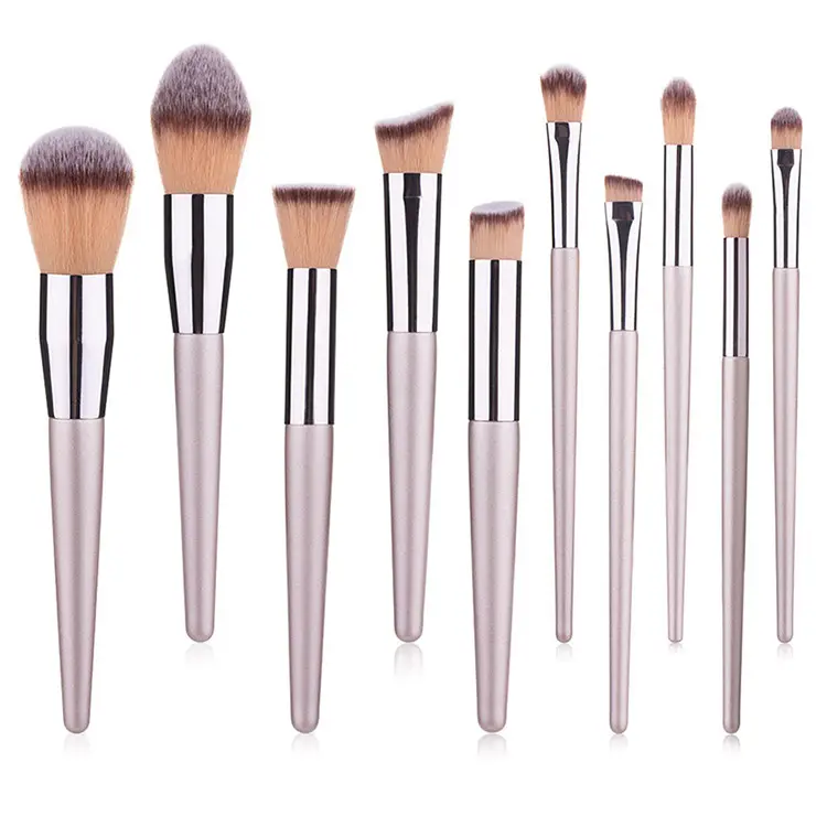 RTS Tip Handle Powder Makeup Tool 10 Champagne Gold Makeup Brush Set