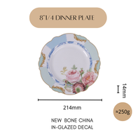 Assiette à dessert en céramique New Bone China Vintage de 8 pouces avec mini assiettes pour gâteau et thé Ensemble de buffet pour la maison et le café