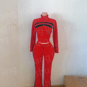 Damen Waffel Strick 2-teiliges Trainings anzug Set Custom Zip Up Hoodie Jacke mit ausgestellten Hosen Casual Waffle Knit Trainings anzug Set für Frauen - Product Image 3