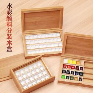 Bamboo and wood watercolor paint <b>box</b>, 24-compartment half-paste paint <b>mixing</b> <b>box</b>, 36-compartment paint dispenser, portable - Product Image 1