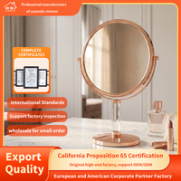 Miroir de maquillage de bureau double face rond en métal chromé personnalisé avec grossissement 3/5X, non pliable