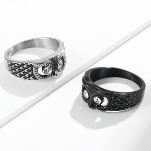 yunnique style artistic retro diamond-encrusted owl <b>titanium</b> steel <b>ring</b> band hip-hop distressed animal jewelry for - Product Image 1