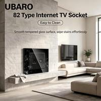 Prise murale UBARO 82*82mm type RJ45TV, panneau en verre trempé, cadre métallique, IP20, prises pour ordinateur et télévision à faible tension