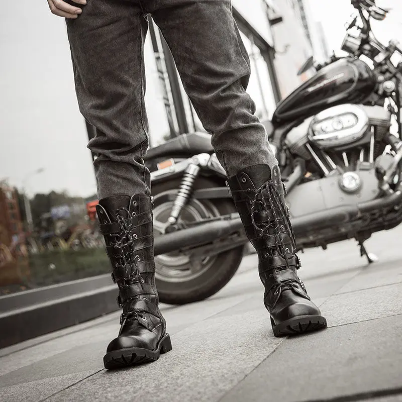 Shop Custom Logo Punk Style Gothic Belt Men's Leather Boots