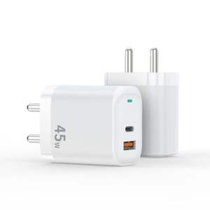 Chargeur mural double port <span class=keywords><strong>USB</strong></span> + type C de haute qualité 45 W à charge ultra-rapide pour ordinateur <span class=keywords><strong>portable</strong></span>, téléphone, tablette, alimentation - Product Image 2