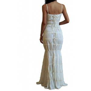 Women's Tiered Ruffle Maxi Dress - <b>Spaghetti</b> <b>Strap</b> Bow Detail Chiffon Evening Gown Dresses Womens Dress Fashion - Product Image 5