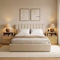 Table de chevet intelligente avec chargeur sans fil, lampe LED, tiroirs cannelés, rangement ouvert, mobilier de chambre moderne, vente en gros OEM