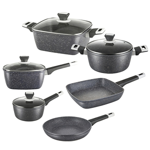 Ensemble de 10 casseroles de cuisine modernes <span class=keywords><strong>en</strong></span> <span class=keywords><strong>aluminium</strong></span> <span class=keywords><strong>recyclé</strong></span> de haute qualité, antiadhésives, avec poêle grill, faciles à nettoyer, finition marbrée - Product Image 1