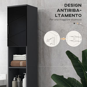 Columna de baño kleankin en aglomerado con 2 Estantes abiertos y 2 armarios de 2 niveles, 30x30x183 cm, negro y gris - Product Image 6