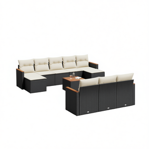 Conjunto de Sofás de Ratán Modernos para Exteriores en Negro con Cojines de Espuma de Alta Densidad Impermeables para Jardín o Patio - Product Image 1