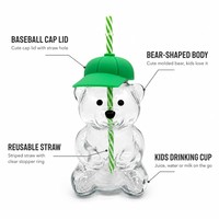 Gobelet en verre borosilicate 3D en forme d'ours en peluche avec bouchon en silicone et paille en PP de qualité alimentaire, réutilisable, pour enfants, idéal pour les fêtes