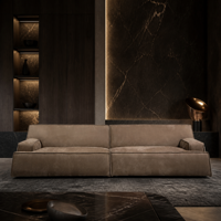 Minimalistisches Italienisches Braunes Echtleder-Ecksofa Luxuriöses Gepolstertes Gerades Modulares Sofa für Wohnzimmer und Villa