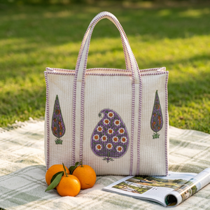 Designer Style Bohemian Embroidered Cotton <b>Tote</b> <b>Bag</b> <b>with</b> Elegant Floral Design Secure <b>Zipper</b> Closure Women's <b>Large</b> Capacity - Product Image 4
