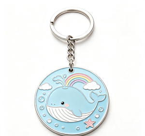 Porte-clés rond en métal émaillé personnalisé en forme de baleine, imprimé UV, cadeau de collection - Product Image 4