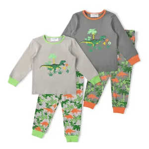 Pigiama 2 pezzi famiglia abbigliamento bambini ragazze ragazzi dinosauro PJS Set pigiami in cotone servizio OEM cartone animato stampato autunno lavorato a maglia