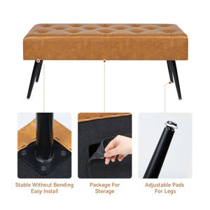 Banc confortable en cuir PU fait main avec pieds en métal chromé, éponge haute densité et coussinets réglables pour chambre et hôtel - Product Image 4