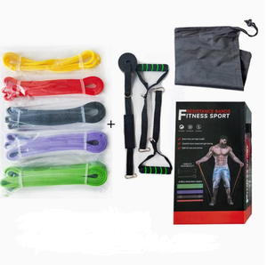 Bandes de Résistance avec Poignées pour Exercices Hommes et Femmes – Équipement d'Entraînement de Force à Domicile – 5 Niveaux – <span class=keywords><strong>Bande</strong></span> Tubulaire et Corde de Traction - Product Image 1