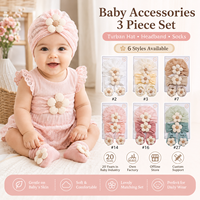 Ensemble d'accessoires pour cheveux d'infants : Turban à grande fleur en dentelle et chaussettes en coton pour la vente en gros aux boutiques