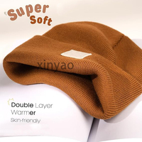 Gorro de punto de doble capa con logotipo personalizado para bebé, gorros gruesos cálidos de invierno, gorros diarios con puños para niños, gorro de reloj, cuidado del cabello multiusos