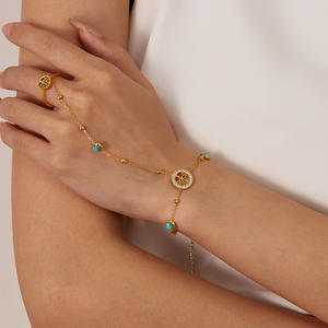 Venta caliente de acero inoxidable con incrustaciones de circón Árbol de la vida de moda versátil turquesa Ins viento <span class=keywords><strong>Cadena</strong></span> de mano en Europa y América - Product Image 6