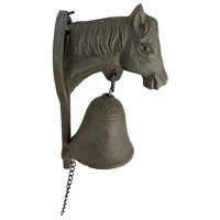 Cloche murale vintage en fonte en forme de tête de cheval, vente en gros d'usine, sonnette à chaîne à tirer antique, décoration pour ferme, patio et maison