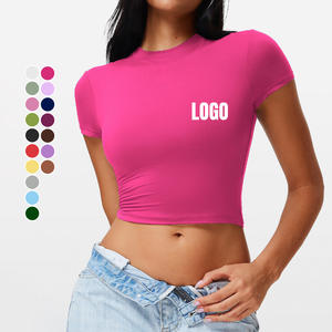 T-shirts décontractés respirants pour femmes, col rond, manches courtes, couleur unie, personnalisables en gros - Product Image 4