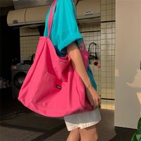 Tas Tote Kanvas Kapas Kapasitas Besar Grosir, Tas Selempang Wanita Modis Promosi Ukuran Besar, Dapat Digunakan Kembali, Warna-warni