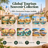 Sous-verres en céramique Souvenir de voyage Arabie Saoudite, motif skyline urbain, ensemble de sous-verres pour boissons, personnalisable sur le thème du pays