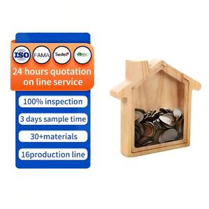 Salvadanaio in <span class=keywords><strong>Legno</strong></span> a Forma di Casa, Contenitore Trasparente per Monete e Banconote, Regalo Decorativo per Bambini, Casa e Aula - Product Image 1