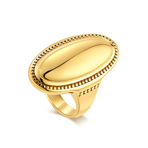 Bijoux de mode en acier inoxydable plaqué or 18 carats de haute qualité grande <span class=keywords><strong>bague</strong></span> <span class=keywords><strong>plate</strong></span> ovale Design personnalisé <span class=keywords><strong>bague</strong></span> d'usure exagérée - Product Image 4