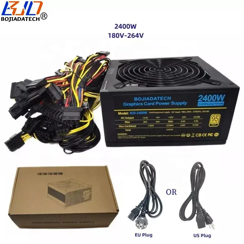 Fuente de alimentación para ordenador ATX PSU de 2400W con ventilador de bajo ruido 180-264Vac 95 Gold Plus para tarjeta gráfica de vídeo GPU