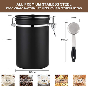 Contenedor de 2L con Marcador de Fecha y Cuchara Dosificadora de CO2, Recipiente de Acero Inoxidable para Café Molido y en Grano, Juego de Recipientes para Té, Azúcar y Café - Product Image 2