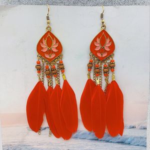 2025 Vintage stile azteco Boho <span class=keywords><strong>orecchini</strong></span> lunghi in <span class=keywords><strong>piuma</strong></span> <span class=keywords><strong>con</strong></span> lega placcata oro gioielli etnici fatti a mano per le donne e le ragazze - Product Image 3