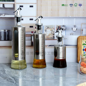 Dispenser per olio a pressione ermetico - Bottiglia per olio da cucina in vetro e acciaio inossidabile con scala di misurazione, contenitore per salse da cucina - Product Image 2