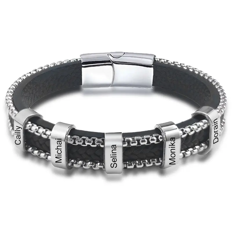 Bracciale in acciaio inossidabile fibbia in pelle con fibbia magnetica con logo personalizzato gratuito