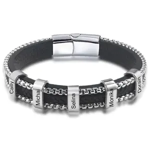 Bracciale in acciaio inossidabile fibbia in pelle con fibbia magnetica con logo personalizzato gratuito