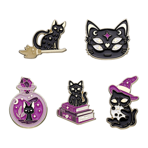 Bruja gato negro esmalte Pin cristal medicina botella <span class=keywords><strong>libro</strong></span> sombrero Punk Goth Halloween joyería accesorios solapa regalo amigos al por mayor - Product Image 4