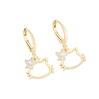 LUOYUNE Boucles d'oreilles créoles tendance chaton en zircon taille brillant, plaqué or 18 carats, zircon incrusté, laiton, bijoux pour femmes, vente en gros