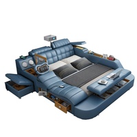 Lit intelligent multifonctionnel en cuir véritable avec massage et projection, lit de rangement pour chambre à coucher