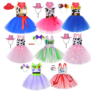 Disfraz de vaquera Woody de <span class=keywords><strong>Buzz</strong></span> <span class=keywords><strong>Lightyear</strong></span> para niñas, disfraz de Halloween con pañuelo, sombrero de vaquero, vestido tutú de Toy Story para fiesta de cumpleaños o Pascua - Product Image 1